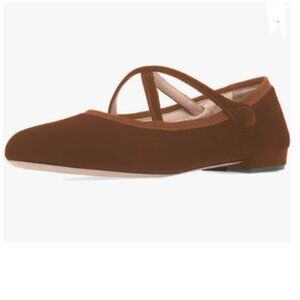 FYS Brown Round Toe Ballet Flats Comfy Double Cross Strap Mary Jane Shoes